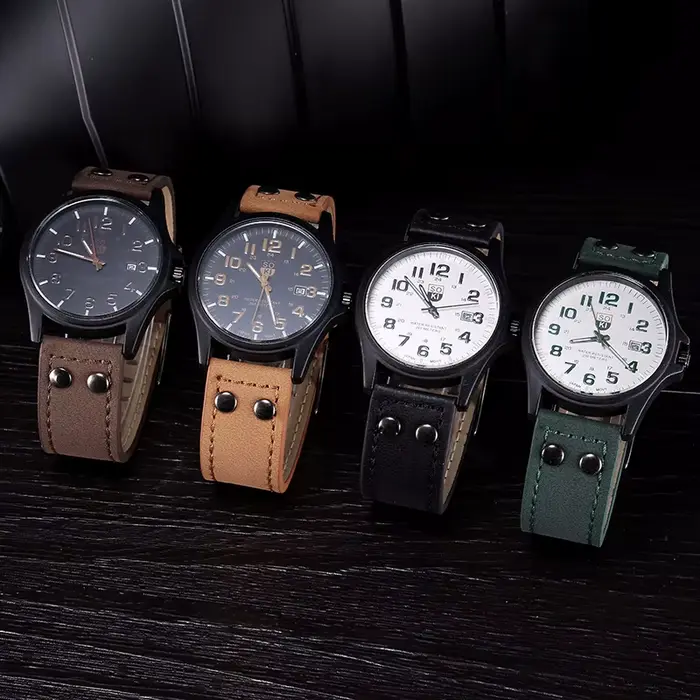 Mode cadran arabe hommes montre à Quartz bracelet en cuir décontracté
