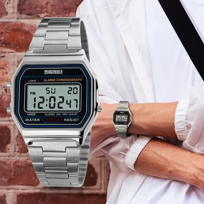 Montre numérique homme en acier inoxydable avec chronographe et alarme pour occasions spéciales et mode de vie actif