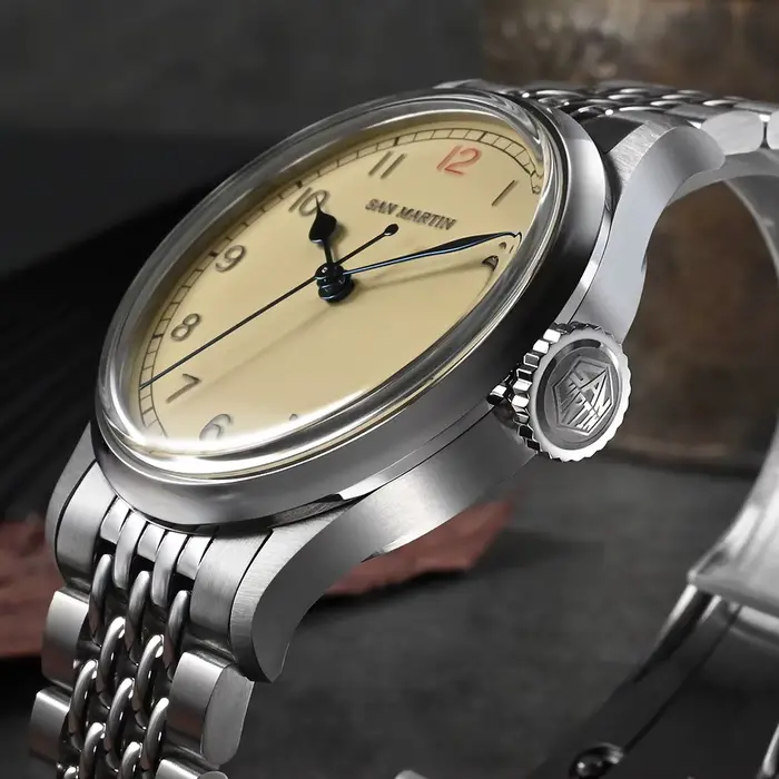 San Martin 38.5mm montre pilote rétro en acier inoxydable NH35 Simple Style militaire hommes montre-bracelet mécanique automatique 10Bar SN0105
