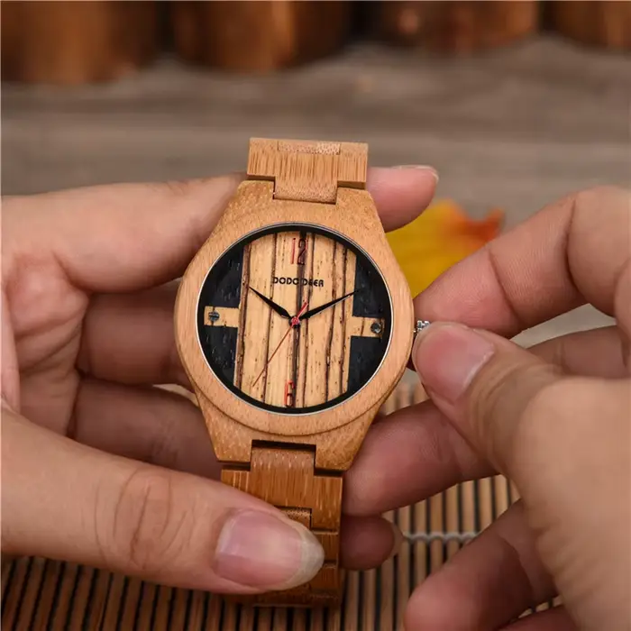 DODO DEER Montre en bois pour homme, bois de bambou simple et léger, accepter une expédition personnalisée, boîte en bois gratuite, cadeau d'anniversaire