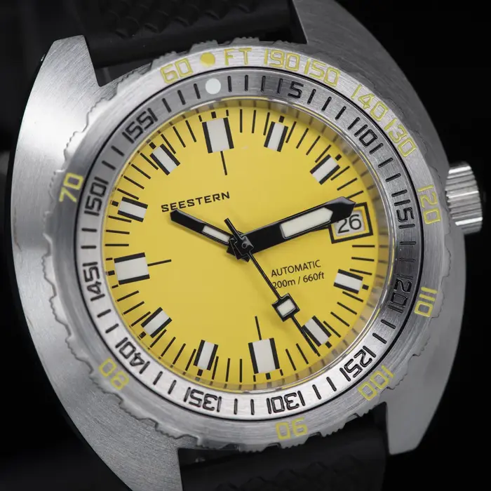 Montre SEESTERN SUB300T Argent Sportive Plongée Mécanique Bracelet Caoutchouc Occasions Spéciales Robuste Élégante