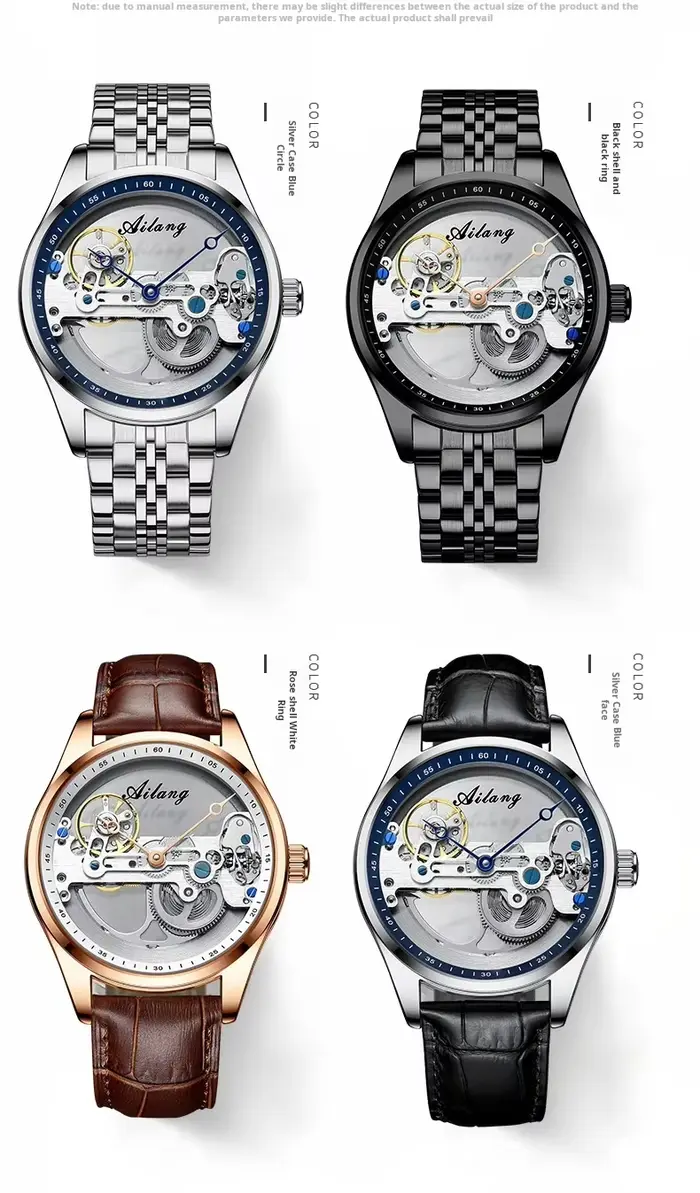 AILANG 8625 Montre mécanique automatique à mouvement squelette entièrement transparent pour homme