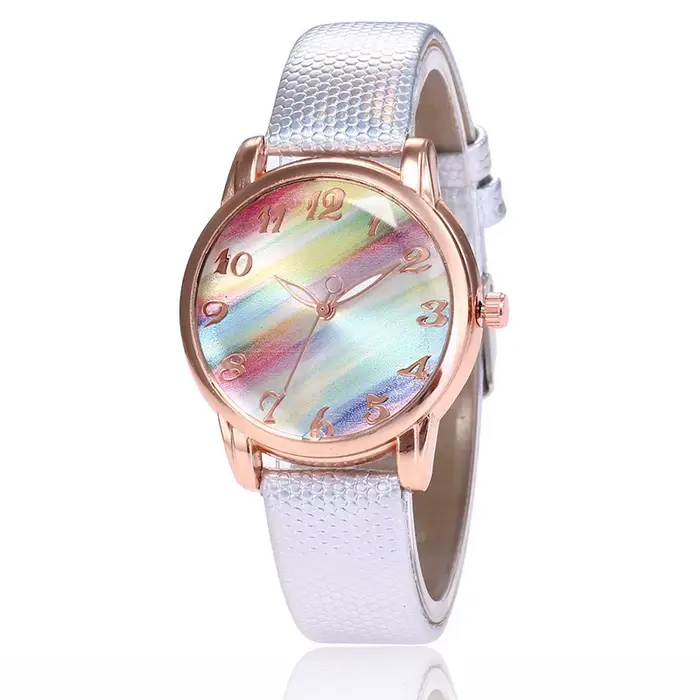 Montre à Quartz minimaliste avec cadran couleur arc-en-ciel pour femmes, classique, mode élégante, b