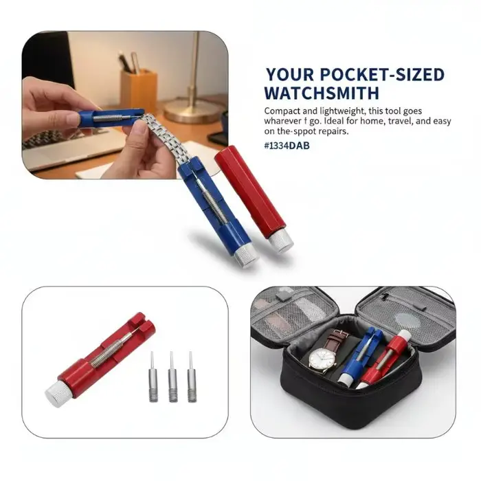 Kit d'ajustement de bracelet de montre en alliage d'aluminium avec poussoir de goupilles, outil de démontage de maillons pour réparation de montres à domicile occasions spéciales