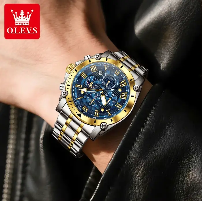 OLEVS Original Phase de lune hommes montre-bracelet multifonctionnel chronographe montre à Quartz étanche Date affaires Sport montres pour homme