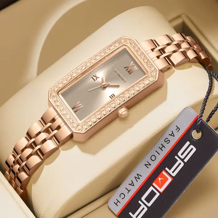 Montre en or pour femmes carré dames montres à Quartz en acier inoxydable femme petites