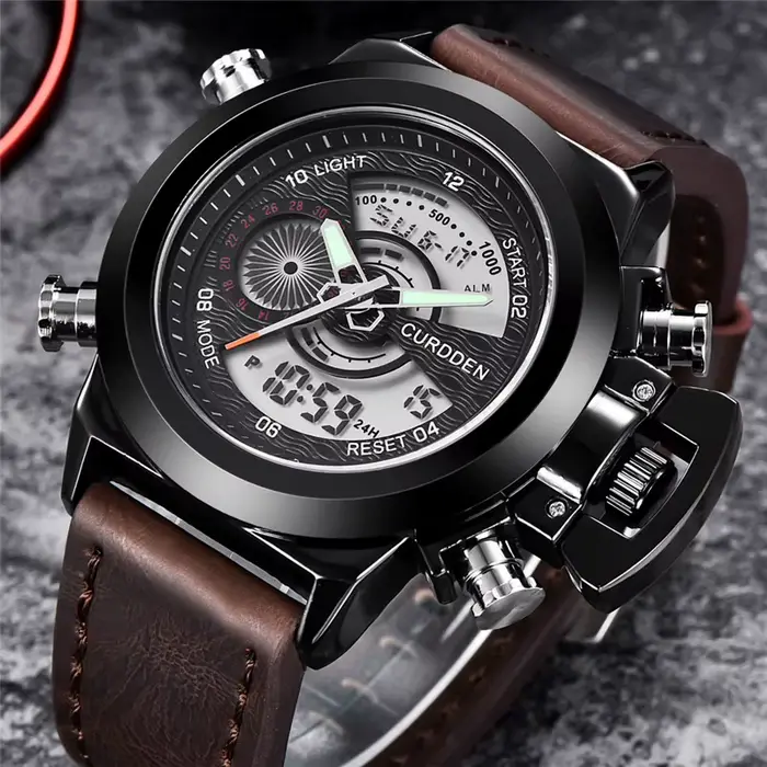 Hommes Original CURDDEN marque double temps montres mode bracelet en cuir chronographe militaire multi-fonction montre de sport Reloj Hombre