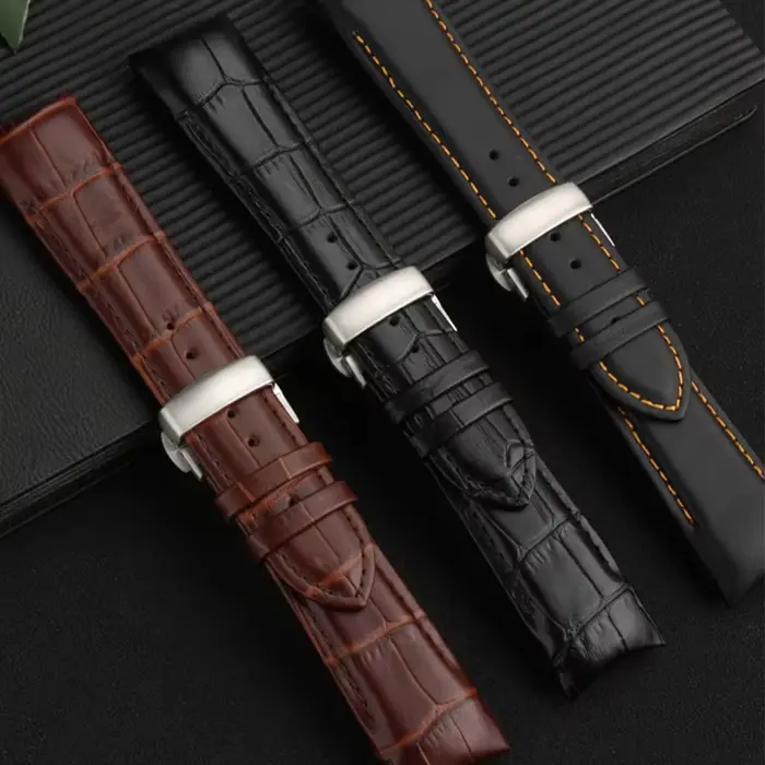 Bracelet de montre en cuir véritable pour homme