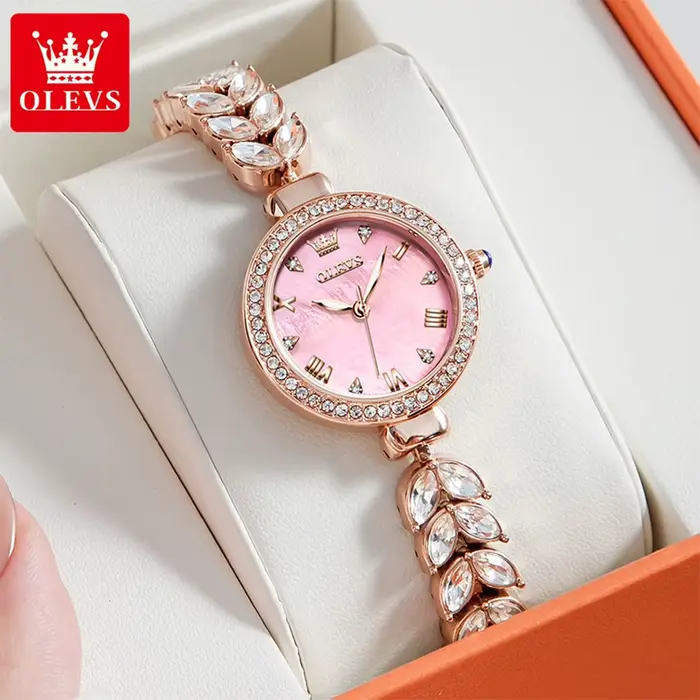 Montre-bracelet OLEVS 9971 originale pour femme, avec lunette sertie de diamants, étanche, en acier 