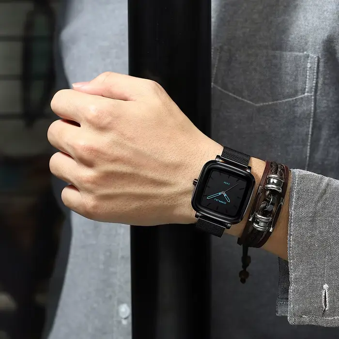 CRRJU hommes montres haut de gamme de luxe carré doré Quartz décontracté mince maille acier étanche montre Relogio Masculino