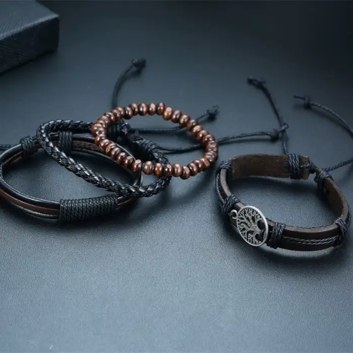 Bracelets en cuir rond tressé pour hommes