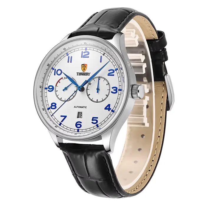Montre mécanique automatique série chronographe acier 42mm avec bracelet en cuir pour homme fonction chronographe et calendrier complet occasions spéciales