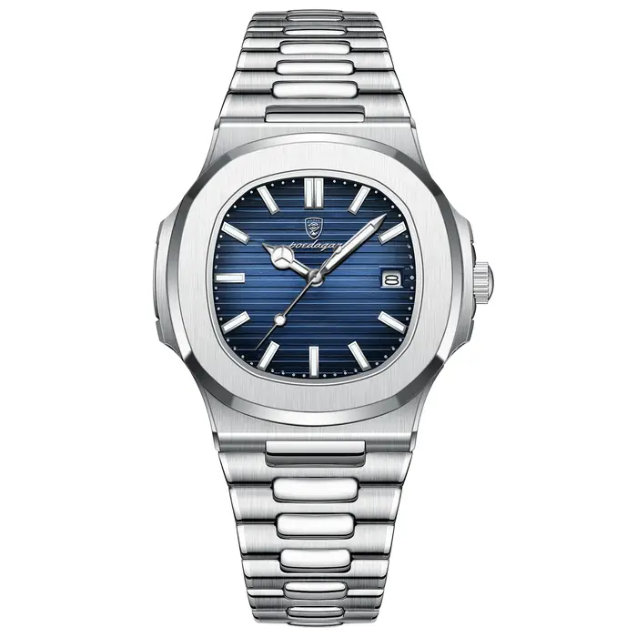 POEDAGAR mode carré Quartz homme horloge étanche lumineux Date montres en acier inoxydable pour hommes de luxe