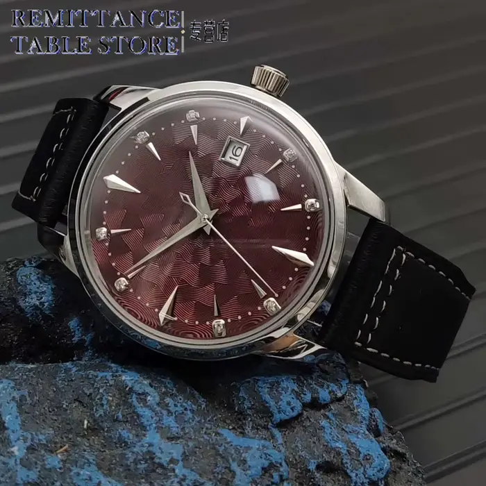 Montre mécanique automatique vintage pour hommes, bracelet en cuir noir, boîtier résistant à l'eau d