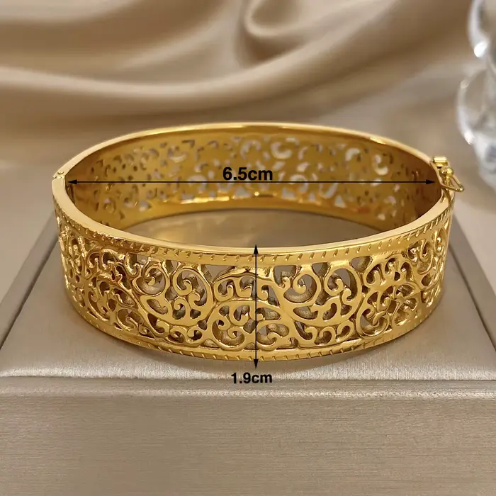 DODOHAO 4 Styles rétro couleur or Bracelet en acier inoxydable femmes classique creux fleur feuille large