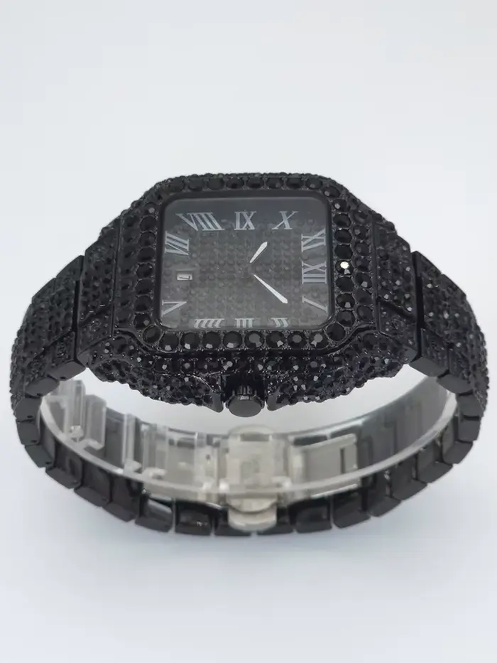 Montre noire pour hommes Hip Hop diamant Cool mode