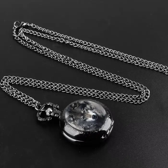 Montre de poche à quartz avec dôme en verre Wolf Design – Chaîne durable et cadran à chiffres arabes