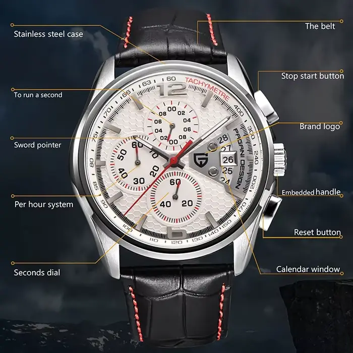 Montre Pagani Design homme quartz chronographe résistante à l'eau pour occasions formelles et activités de plein air