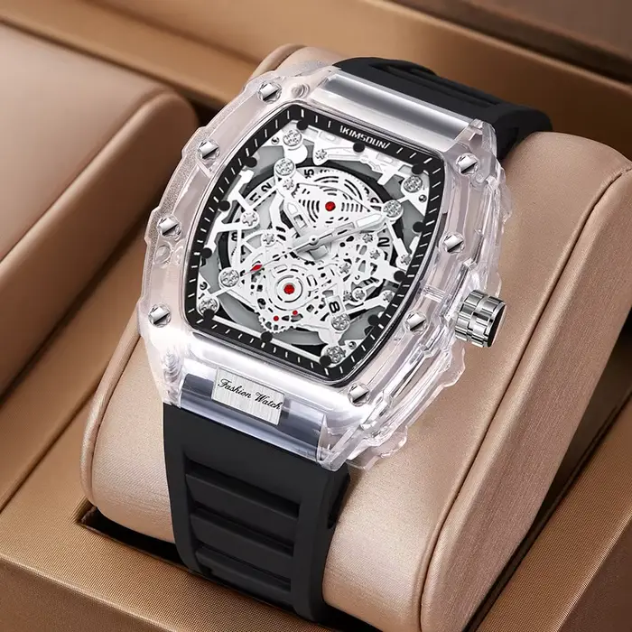 Montre UTHAI BK134 en forme de couvercle de caisse résistante à l'eau pour hommes avec bracelet en silicone et mouvement quartz pour aventuriers