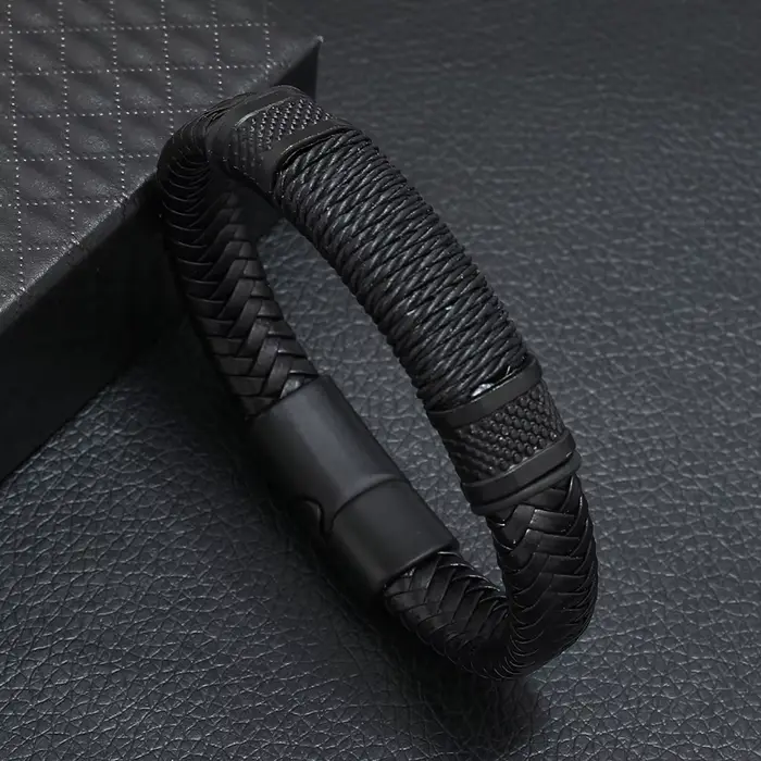 Bracelet en cuir véritable acier inoxydable corde tressée multicouche nouveau style punk homme femme occasions spéciales
