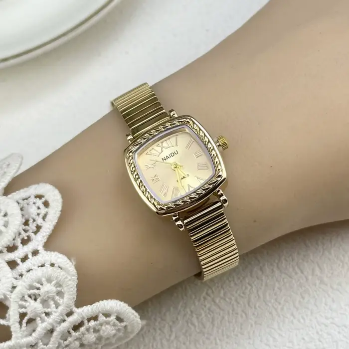 Vintage femmes or argent cadran carré romain montre à Quartz mode bambou bande montre-bracelet Relogio horloge dames livraison directe