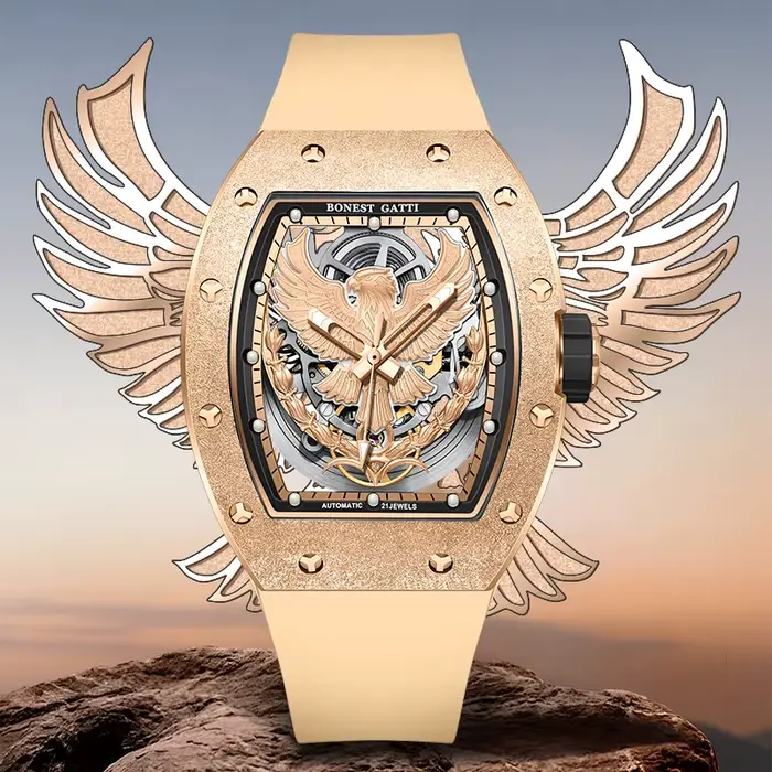 BONEST GATTI 5002 hommes montre automatique Tonneau mécanique montre-bracelet lumineux aigle cadran montres
