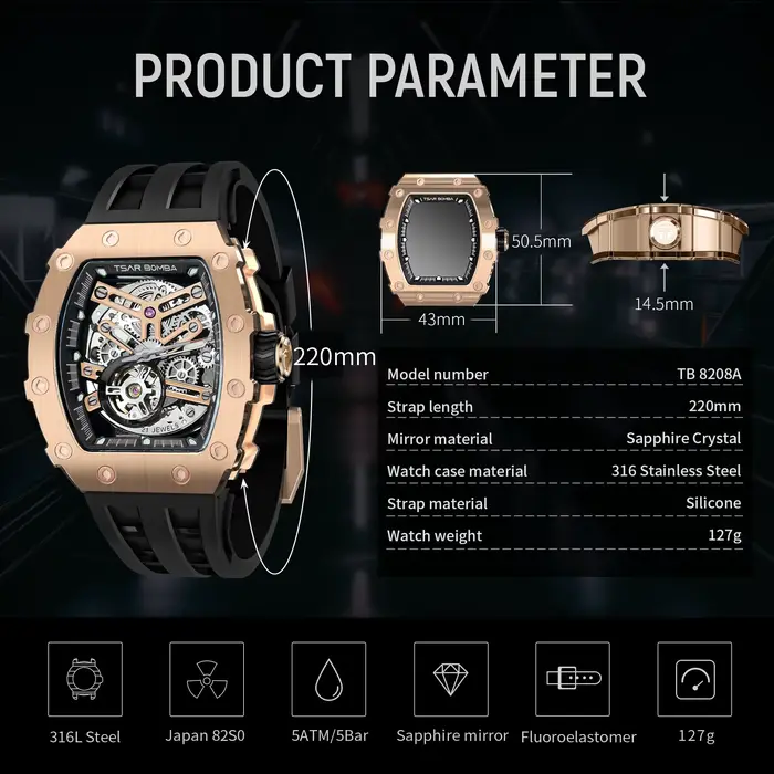 TSAR BOMBA montre mécanique automatique de marque supérieure pour hommes montre-bracelet Tonneau en acier inoxydable