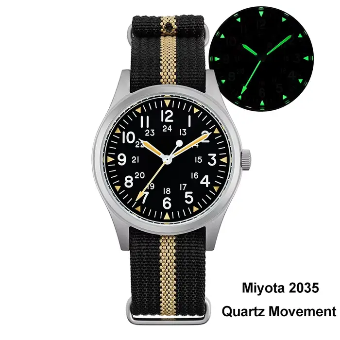 Militado ML07 montres à Quartz VH31/Miyota 2035 mouvement bombé saphir cristal montre militaire 100m