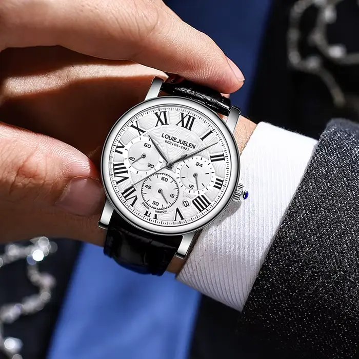Mode montres pour hommes de luxe bracelet en cuir véritable quartz montre