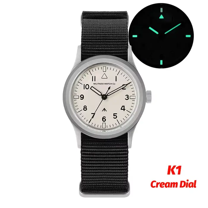 Montre à quartz Militado ML14, cadran crème, mouvement à balayage VH31/VH65, verre saphir, lumineuse