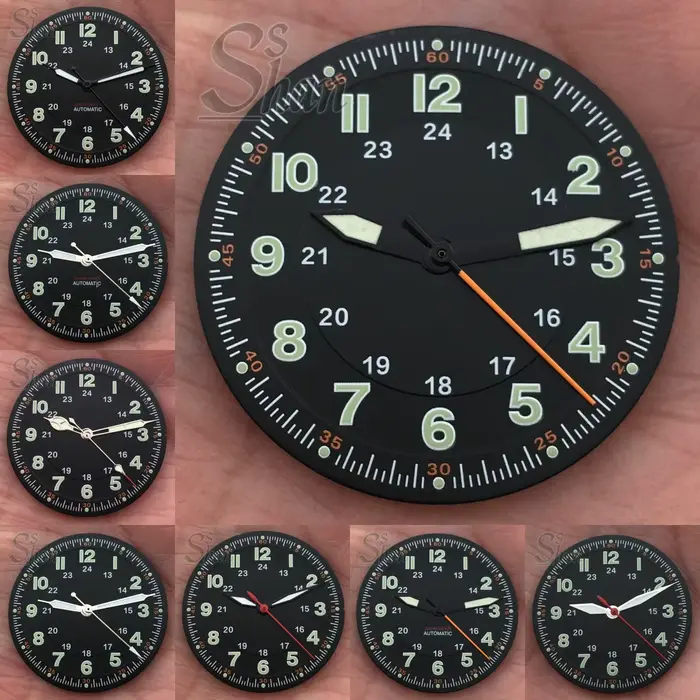 Le cadran de montre de style aviateur classique de 29 mm est serti de chiffres arabes