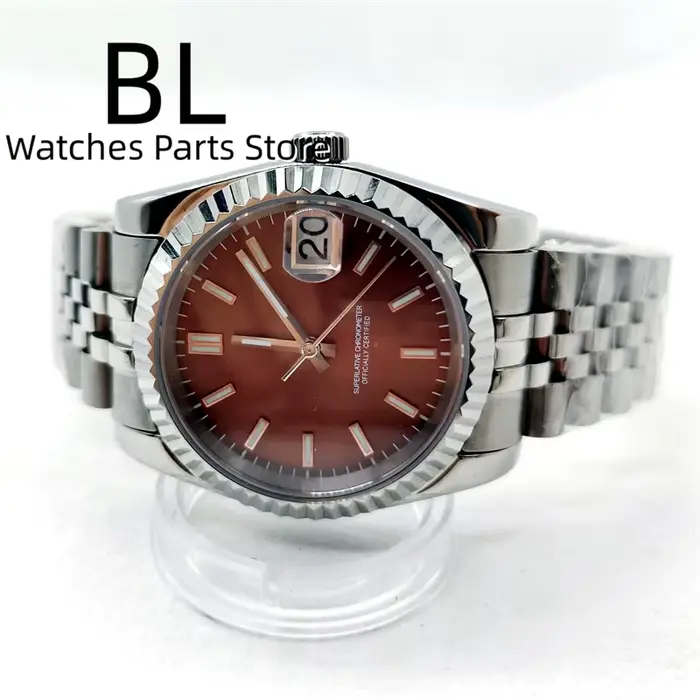 Montre mécanique BLIGER avec cadran marron luminescent, bracelet Jubilee, résistante à l'eau pour hommes occasions spéciales