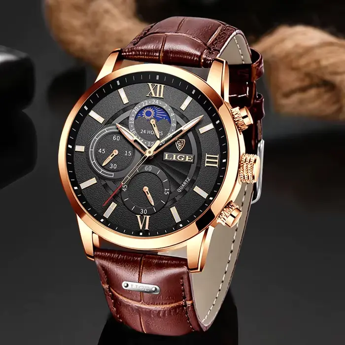 Montre-bracelet en cuir étanche pour homme