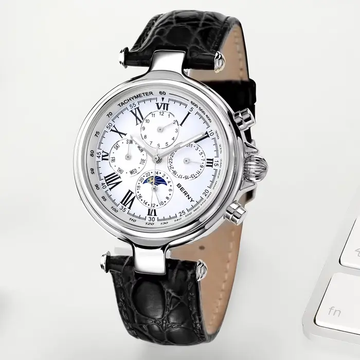 Montre automatique homme BERNY avec mouvement automatique à remontage automatique et bracelet en cuir pour occasions sportives et élégantes