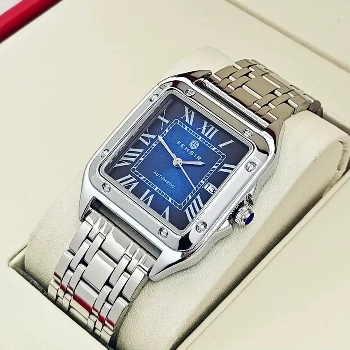 Montre carrée FENSIR avec calendrier complet et bracelet en acier inoxydable pour homme élégant et polyvalent occasions professionnelles et décontractées