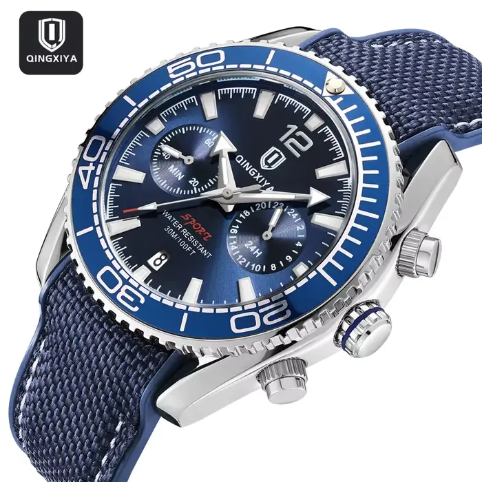 QINGXIYA marque de luxe multifonctionnel montre à Quartz hommes bracelet en Silicone étanche lumineux chronographe