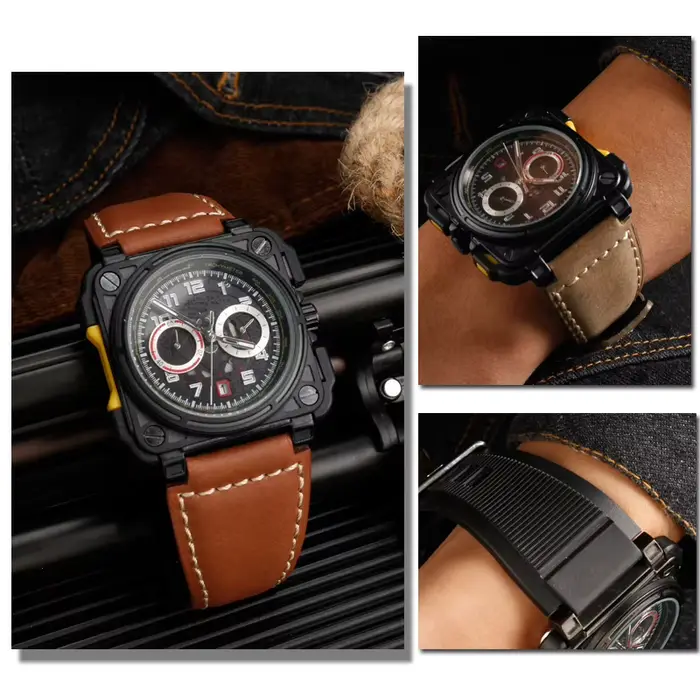 Pour Bell Ross B & R BR-01 BR-03 Hommes Bracelet de montre en cuir véritable Cirhide 35-24mm convexe silicone