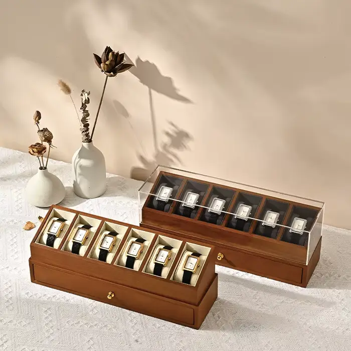 Boîte de montre en bois 6 Grild boîtier de rangement