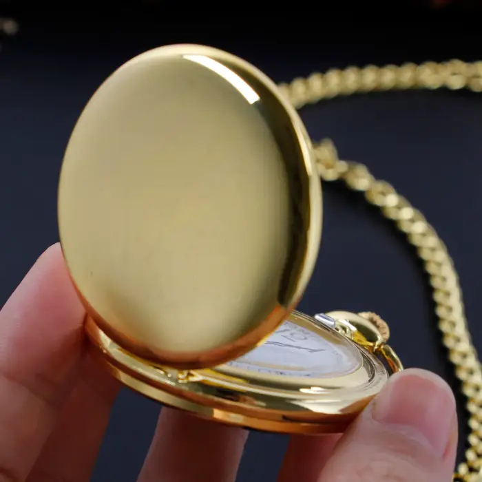 Montre de poche à quartz classique vintage doré avec chiffres arabes et chaîne réglable - Accessoire de mode rond pour hommes