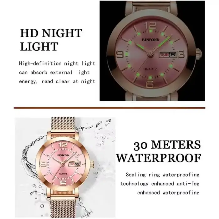 BINBOND mode décontracté dames montre à Quartz de luxe mains lumineuses
