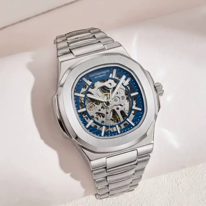 Montre mécanique squelette entièrement automatique pour homme, montre carrée pour homme, montre-brac
