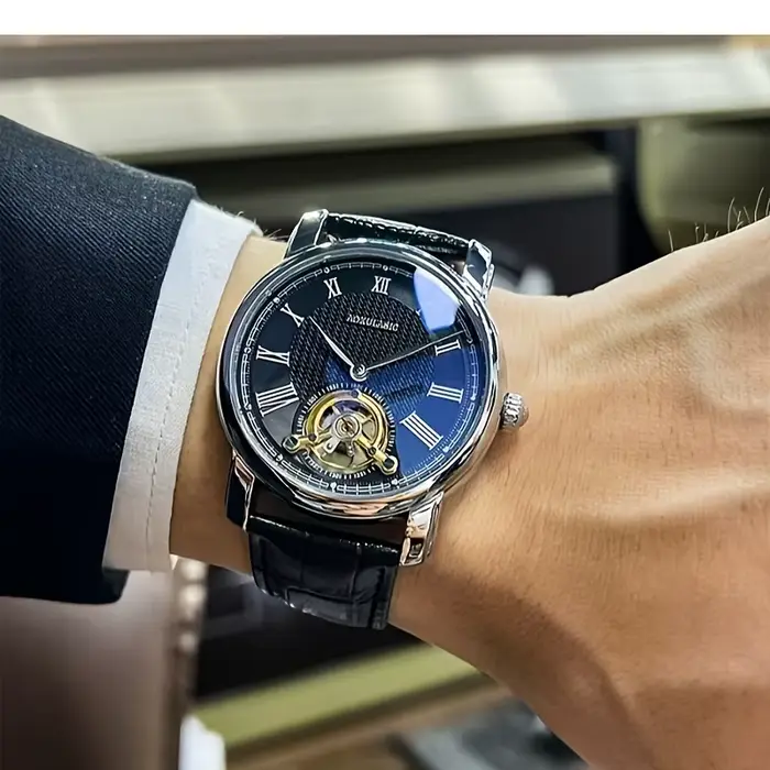 Montre Mécanique Automatique Luxe Homme Design Ajouré Élégant Style Business Décontracté Tendance Boîtier Alliage Bracelet Cuir Occasions Spéciales