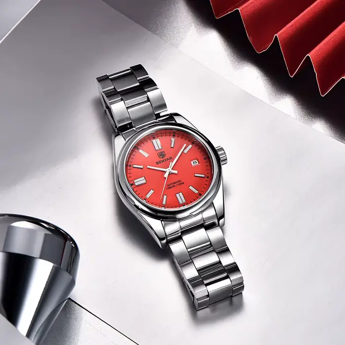 Montre BENYAR Luxe Mécanique Automatique Acier Inoxydable pour Hommes Occasions Spéciales Plongeur Étanche 10 Bars