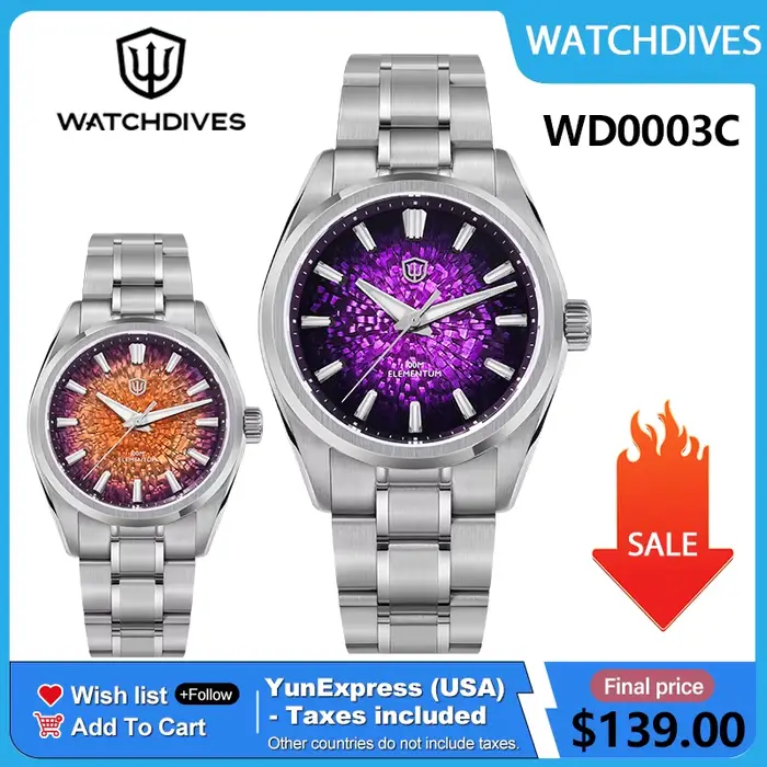 Watchdives WD0003C 38mm hommes montre VH31 balayage secondes mouvement à Quartz saphir glace fissure cadran lumineux 10Bar montres étanches