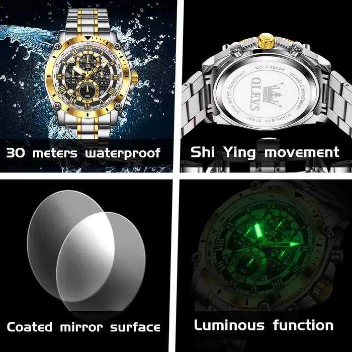 OLEVS Original Phase de lune hommes montre-bracelet multifonctionnel chronographe montre à Quartz étanche Date affaires Sport montres pour homme