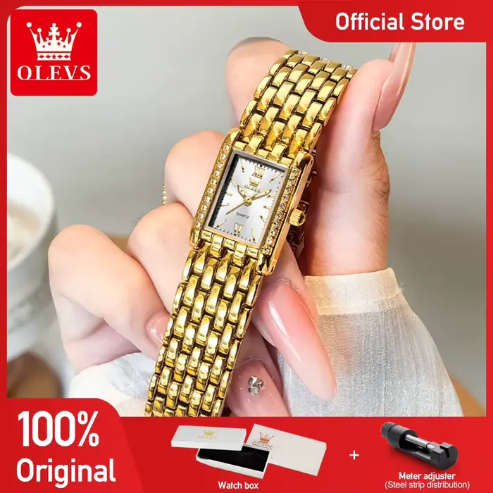 OLEVS 3700 élégant mode or femme montres en acier inoxydable carré montre à Quartz étanche Laides