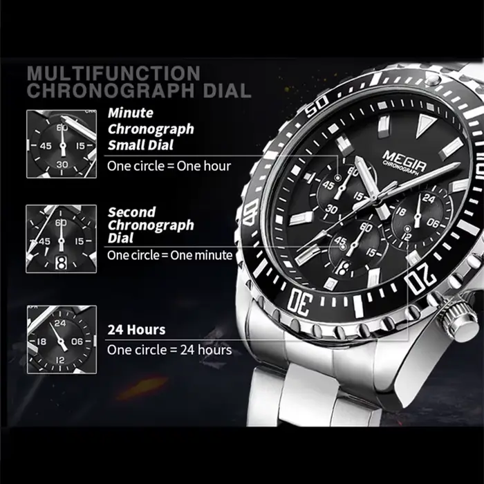 Montre à quartz en acier inoxydable pour homme