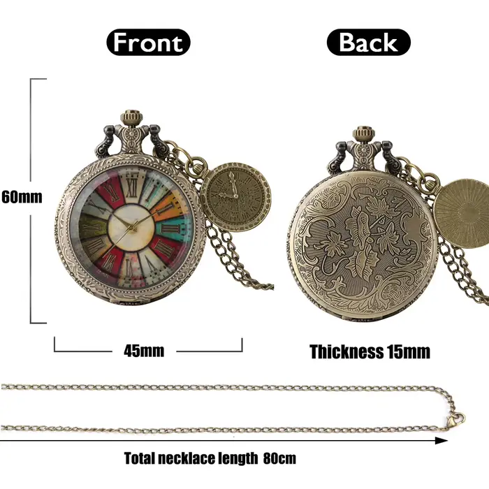 Colorful Pocket Watch Roman Numeral Dial Display Quartz with Necklace Chain Leisure Pendant Gift Luxury Clock Exquisite Relogios