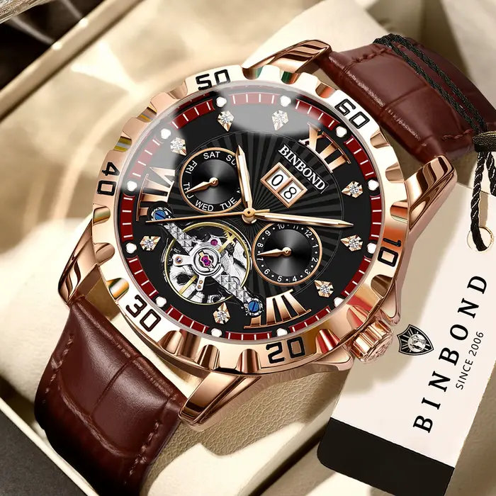 Montres mécaniques automatiques tourbillon BINBOND pour hommes