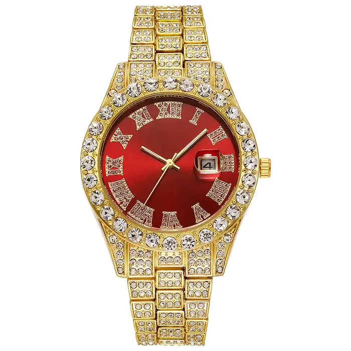 Montre-bracelet de luxe à Quartz en acier doré pour hommes